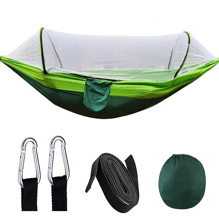 OutdoorRelax Hammock with Mosquito Net and Quick Closure – 200 kg load capacity | Bowlift