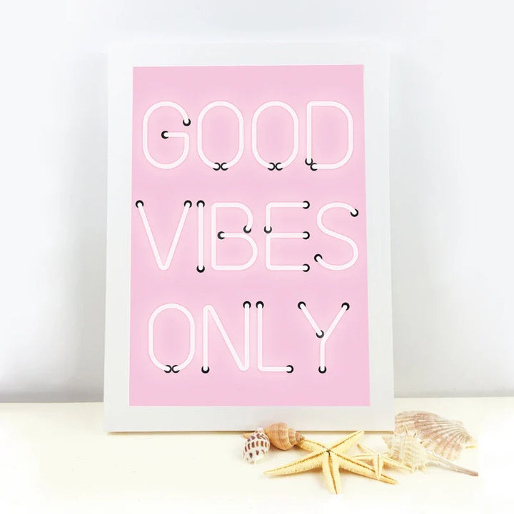 Good Vibes Only Neon Pink Poster Wall Art Fine Art Canvas Prints Positivity Picture For Living Room Girl's Bedroom Salon Art Decor | Bowlift
