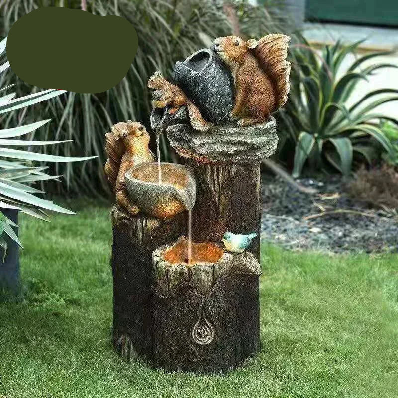 BowLift | Lunaverde Solar Deco Fountain Duck & Squirrel | Garden Figure with LED Light | Weatherproof Resin | For Terrace & Balcony