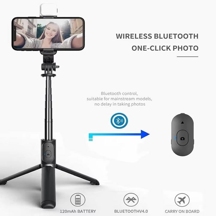 BowLift | Bluetooth Selfie Stick Tripod with LED Fill Light and Remote Control