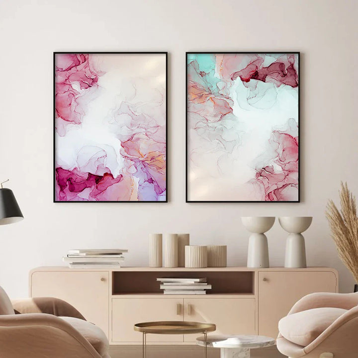 Abstract Minimalist Pink Ink Marble Print Wall Art Fine Art Canvas Prints Pictures For Living Room Bedroom Hotel Room Art Decor | Bowlift