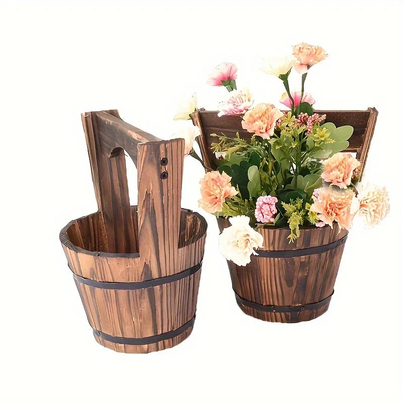 BowLift | Wooden Bucket Planter in Barrel Design for Garden and Terrace – Decorative Flower Pots made of Wood