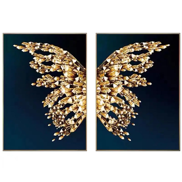 Golden Butterfly Wings Boutique Abstract Wall Art Fine Art Canvas Prints Modern Pictures For Luxury Living Room Bedroom Stylish Glamour Home Decor | Bowlift
