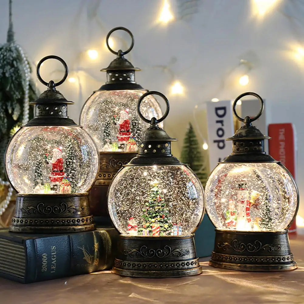 BowLift | Lunavera Christmas Snow Globe Lantern | Music Box with LED Light & Glitter | Vintage Gold Design | USB & Battery Operated | 21–26 cm