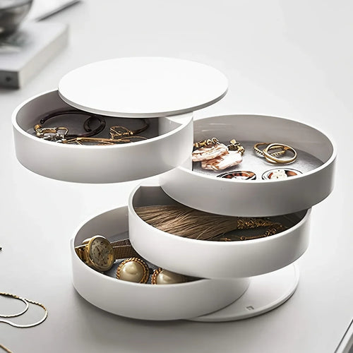 BowLift | Velvira Jewelry Box Rotatable | 5 Levels with Lid | Dustproof & Compact | For Jewelry, Hair Accessories & Makeup