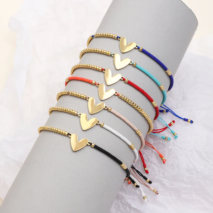 BowLift | Adjustable Dainty Beaded Flat Heart Bracelet