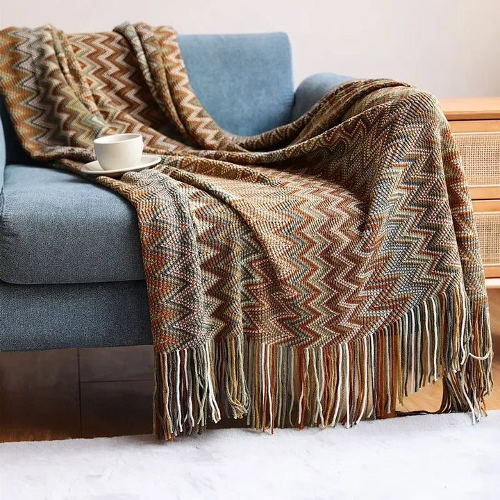 BowLift | CasaLoom | Boho Blanket with Fringes | Rust Red | Soft & Light