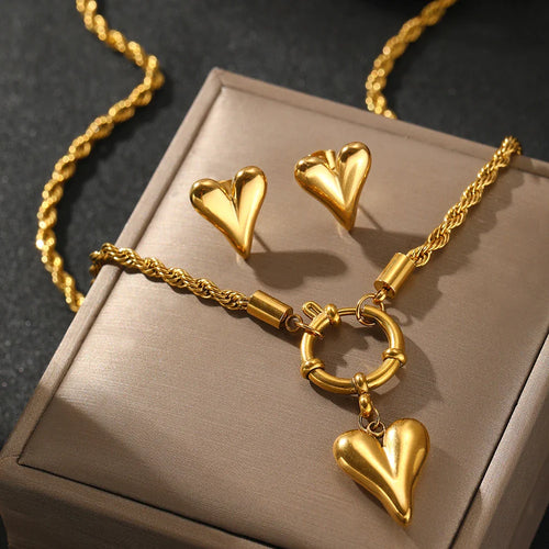 BowLift | Rope Chain Anchor Clasp Heart Necklace and Earring Set