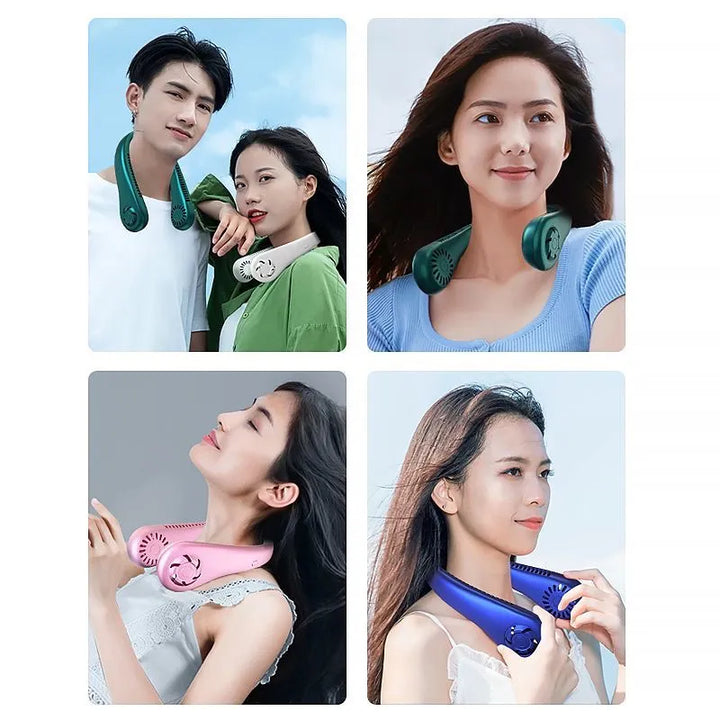 Stay Cool Anywhere with 1PC New Mini Neck Portable Bladeless Hanging Neck Fan - Long Battery Life, Rechargeable, 3-Speed Air Cooler for Summer Sports | Bowlift