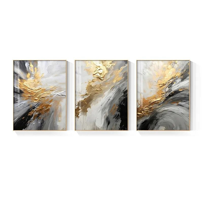 Black Gray Golden Storm Thick Brush Paint Canvas Print Wall Art Fine Art Giclee Print Pictures For Luxury Living Room Hotel Room Home Office Decor | Bowlift