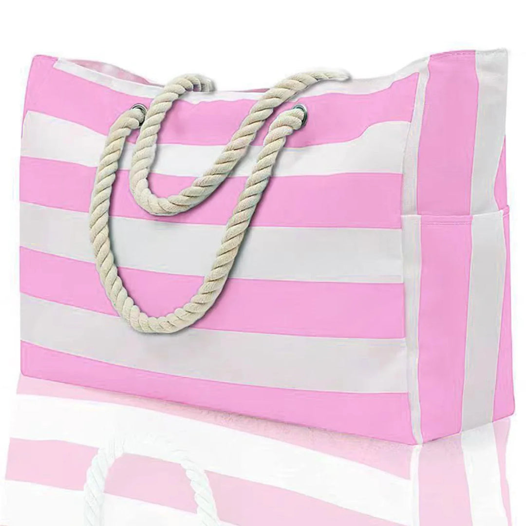 BowLift | Marivalis Striped Beach Bag with Zipper | Foldable & Waterproof | Sand Resistant Canvas | For Travel & Vacation