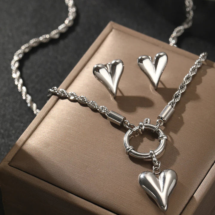BowLift | Rope Chain Anchor Clasp Heart Necklace and Earring Set