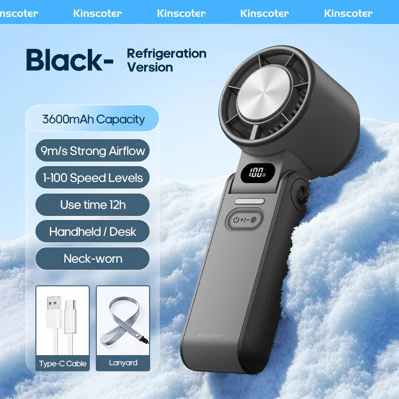 CoolityGo Handheld Fan with Ice-Cool Technology | 100 Speed Levels | 3600mAh Battery | Foldable & Ultralight | Bowlift