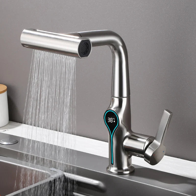BowLift | Faucet with Waterfall Jet Temperature Display and Adjustable Sprayer