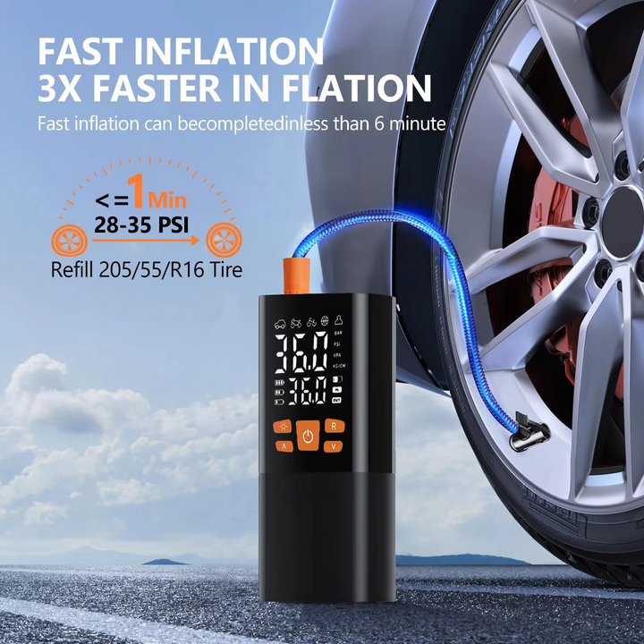 BowLift | Portable Tire Inflator Air Compressor, 180 PSI Rechargeable Pump with 25000mAh Battery