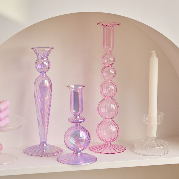 Ribbed Glass Candle Holders - Lilac | Bowlift