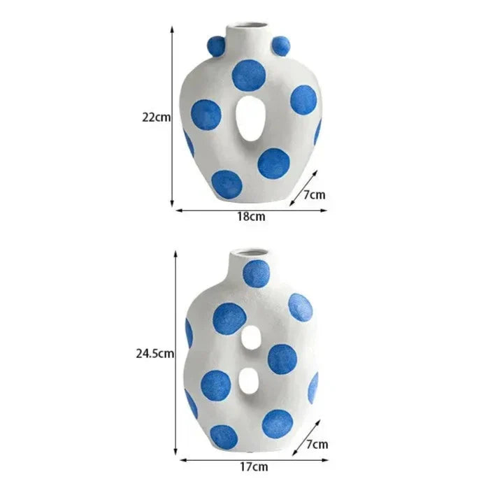 Blue Polka Dot Wonky Vase | Bowlift