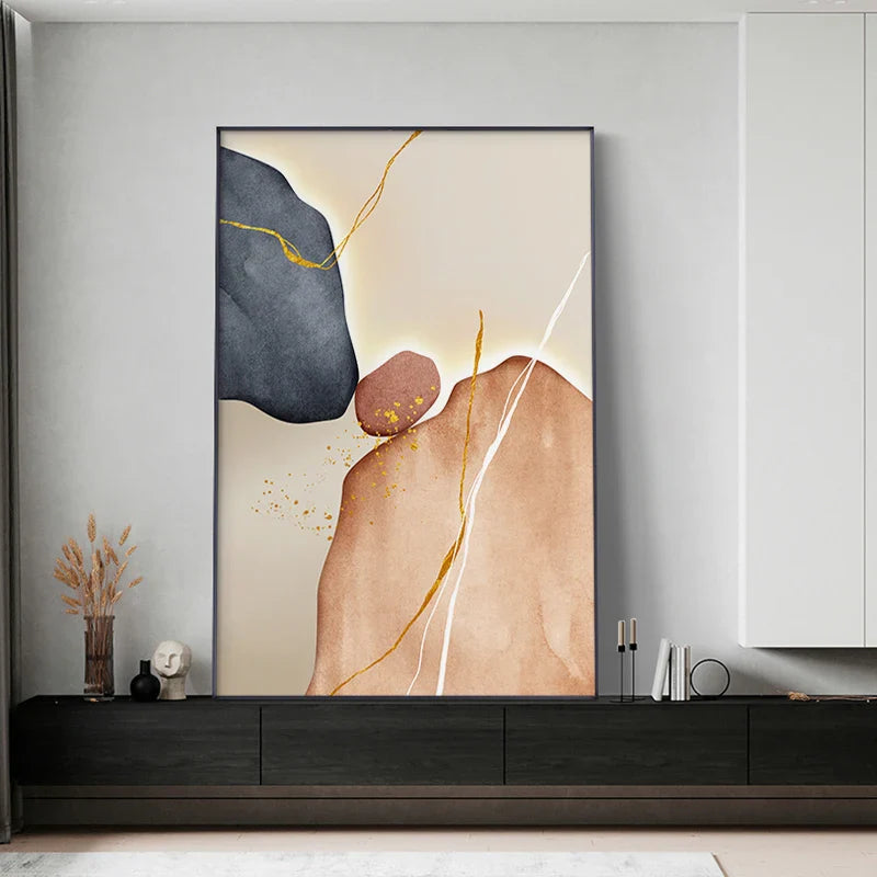 Modern Abstract Nordic Zen Pebbles Wall Art Fine Art Canvas Prints Neutral Tones Geomorphic Design Pictures For Contemporary Interiors | Bowlift