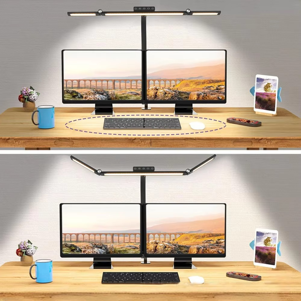 BowLift | 24W Triple Head LED Desk Lamp with Clamp and Auto Dimming for Office and Home