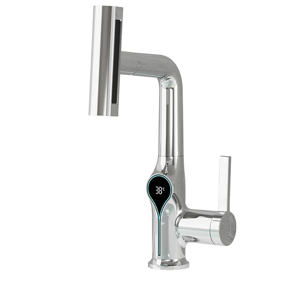 BowLift | Washbasin faucet with waterfall jet digital temperature display and adjustable spray head