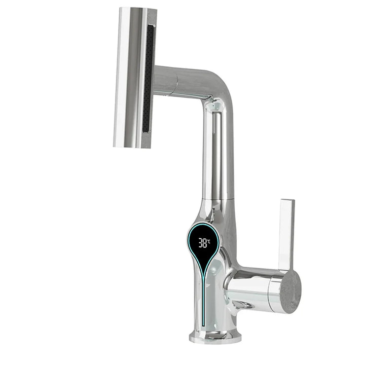 BowLift | Washbasin faucet with waterfall jet digital temperature display and adjustable spray head
