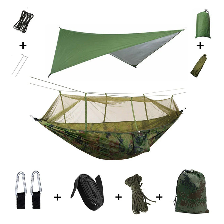 BowLift | Trek Viva Camping Hammock | Integrated Mosquito Net & Rain Cover | Ultralight & Tear Resistant | 3-in-1 Outdoor Solution