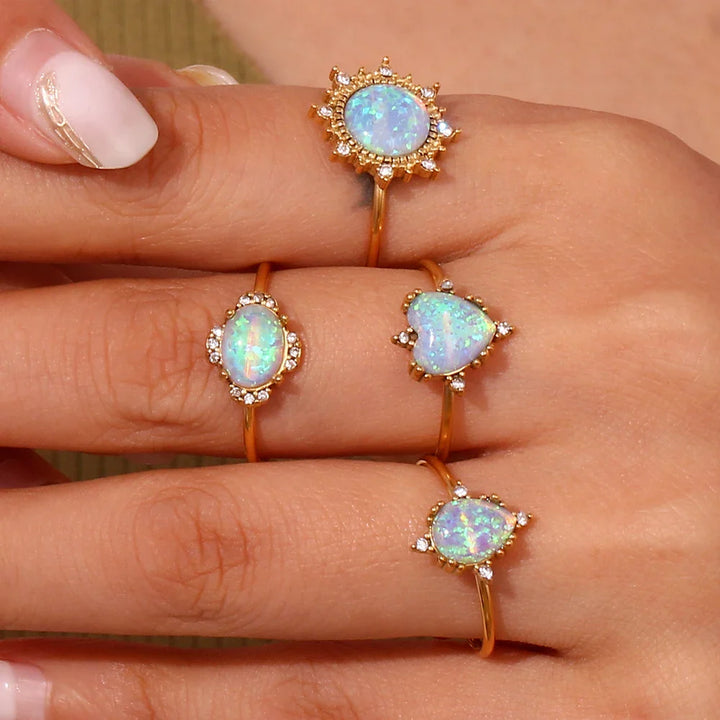 BowLift | Adjustable Diamond Accented Opal Iridescent Rings