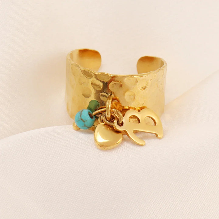 BowLift | Dainty Adjustable Letter Initial & Heart Pendant Ring