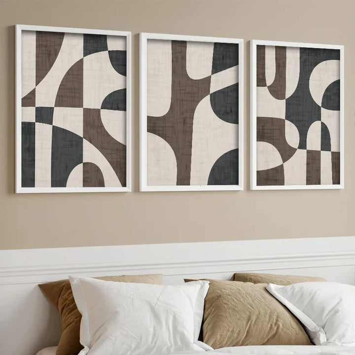 Modern Geometric Brown Beige Abstract Wall Art Fine Art Canvas Prints Pictures For Living Room Bedroom Contemporary Interior Decor | Bowlift