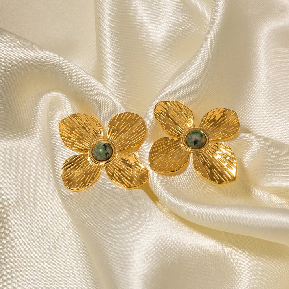 BowLift | 18k Green Stone Floral Stud Earrings