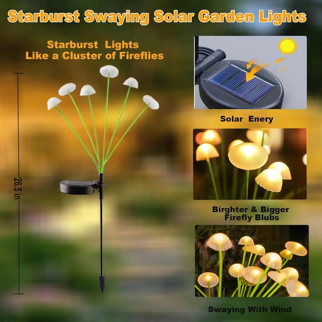 BowLift | GlowPilz Solar Garden Light 6 LEDs | Jellyfish & Mushroom Design | For Garden, Terrace & Outdoor Areas