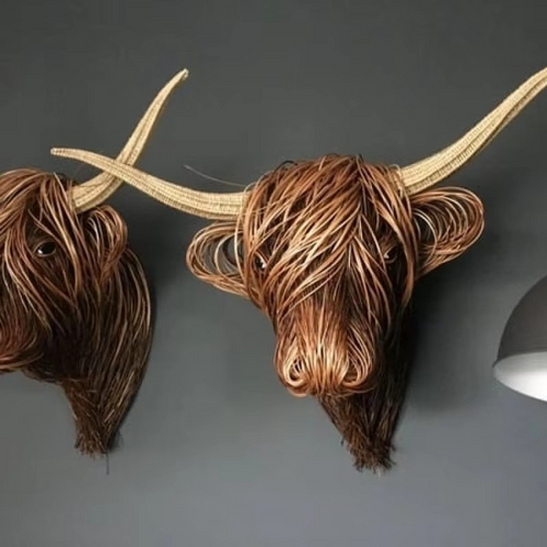 BowLift | Woven Willow Highland Cow Resin Home Décor Figurine