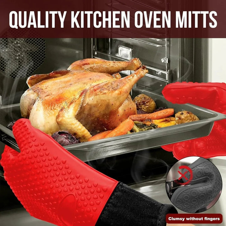 BowLift | Griptermo Silicone Grill Gloves | Heat Resistant up to 260 °C | Non-Slip & Waterproof | With Cotton Lining