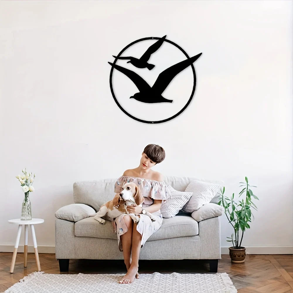 Seaside Seagulls Iron Art Wall Art 3D Metal Sculptured Birds Wall Decoration For Living Room Dining Room Creative Contemporary Nordic Home Decor | Bowlift