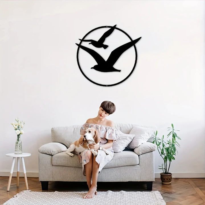 Seaside Seagulls Iron Art Wall Art 3D Metal Sculptured Birds Wall Decoration For Living Room Dining Room Creative Contemporary Nordic Home Decor | Bowlift