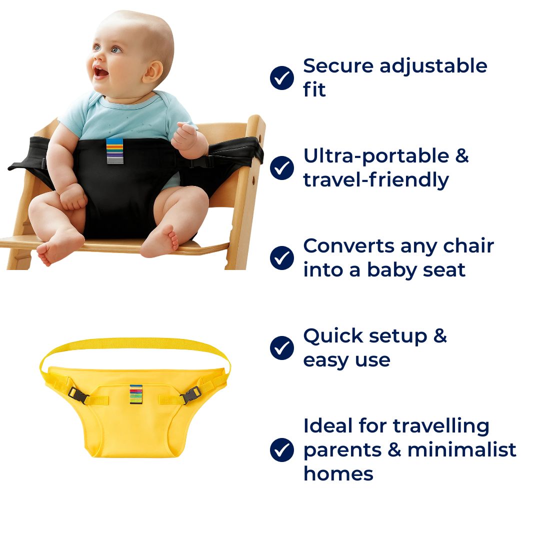 SeatGuard | Baby Chair Harness – Secure Adjustable Fit – Breathable Cotton Fabric – Portable Dining Safety Solution for Travelling Parents Bowlift