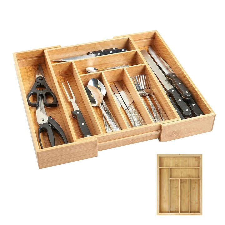 BowLift | Bambusio cutlery tray made of bamboo | Expandable 32–52 cm | 6–8 compartments | Sustainable drawer insert for kitchen, bathroom & office