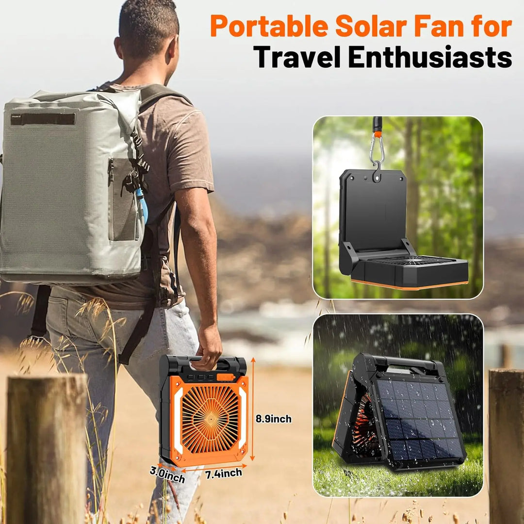 20000mAh Portable Electric Fan with LED Light — USB, Solar & Car Charging for Camping | Bowlift