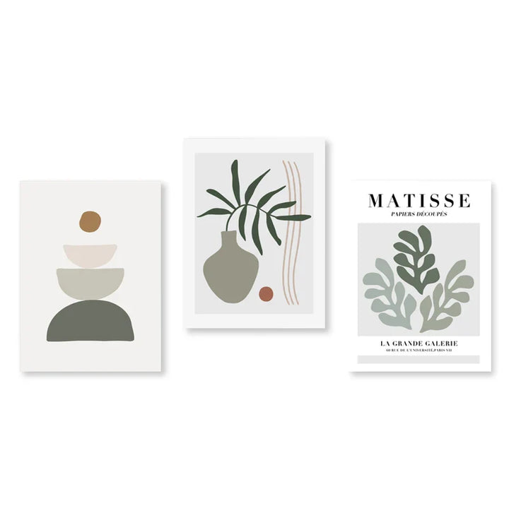 Set of 3Pcs Modern Abstract Bohemian Minimalist Geometric Wall Art Fine Art Canvas Prints Posters Pictures For Living Room Decor | Bowlift