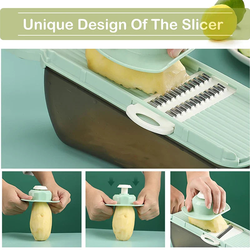 BowLift | SchnippelMeister Vegetable Cutter 5-in-1 | Multi Cutter with Collection Container | Grater, Slicer & Dicer | BPA-free & Dishwasher Safe | 27×11×10 cm