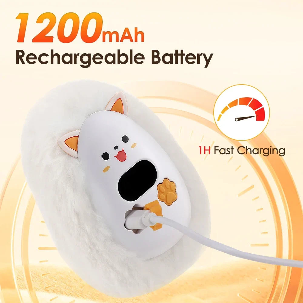 BowLift | Furrio Electric Hand Warmer Fox | Rechargeable 1200 mAh | 3 Heat Levels & Digital Display | Plush Surface | USB Type-C | Portable for Winter & Office