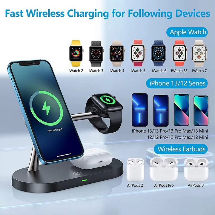 BowLift | Magnetic 3 in 1 Wireless Charging Station - Fast Charger for iPhone, Apple Watch & AirPods