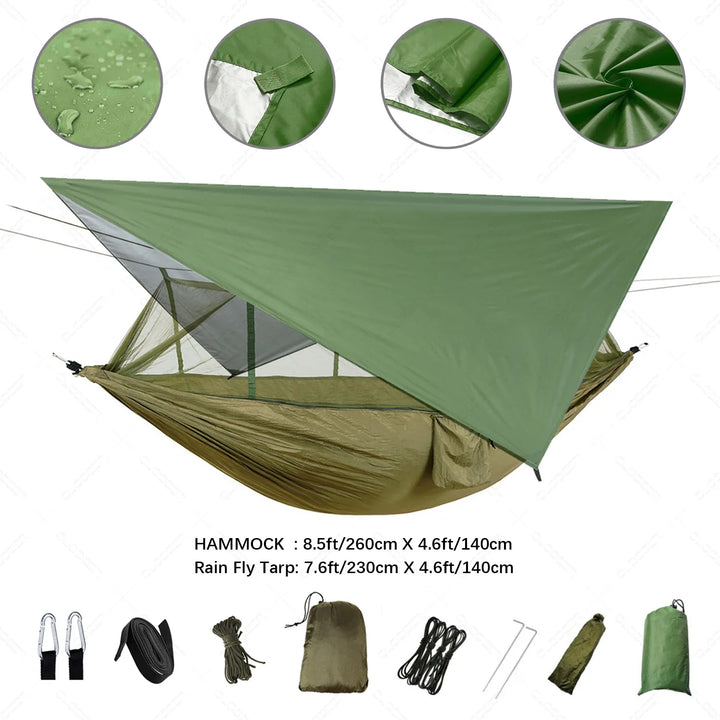 BowLift | Trek Viva Camping Hammock | Integrated Mosquito Net & Rain Cover | Ultralight & Tear Resistant | 3-in-1 Outdoor Solution