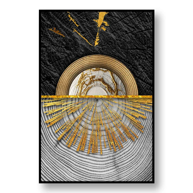 Abstract Black Golden Tree Rings Wall Art Fine Art Canvas Prints Light Luxury Pictures For Living Room Foyer Entranceway Reception Room Art Decor | Bowlift
