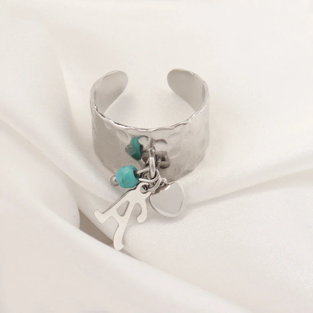 BowLift | Dainty Adjustable Letter Initial & Heart Pendant Ring