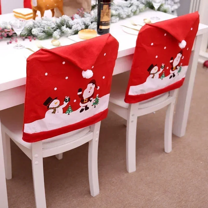 BowLift | Christmas chair cover MerrySeat | Santa, Snowman & Reindeer Design | Fabric chair cover | Reusable decoration for Christmas