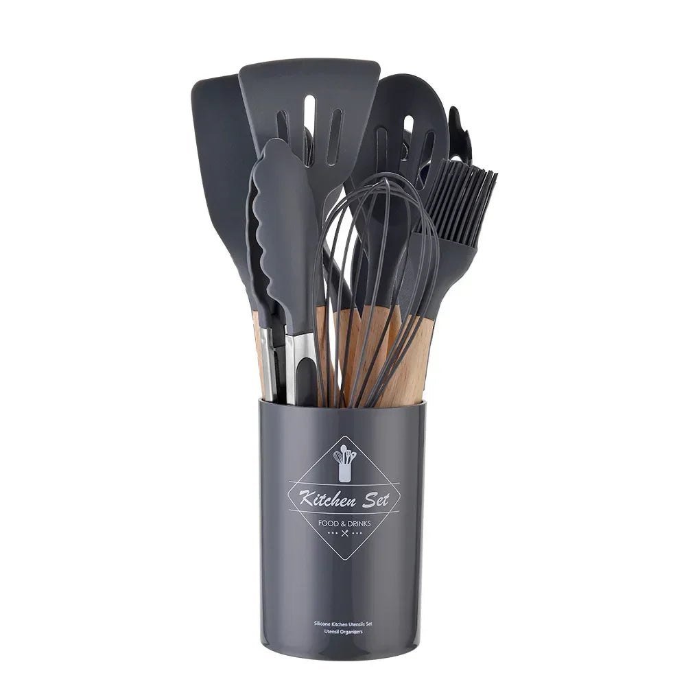 ChefEase – 12-piece silicone kitchen utensil set with wooden handles Bowlift