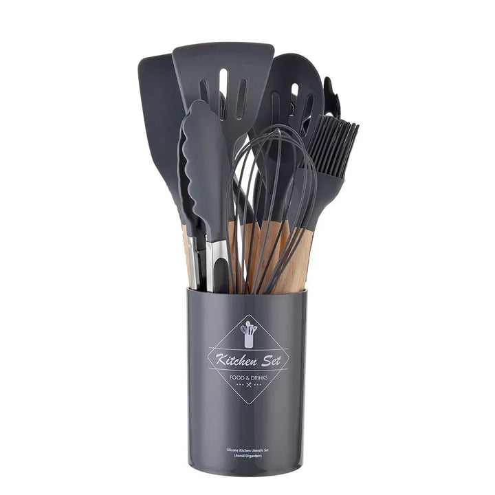 ChefEase – 12-piece silicone kitchen utensil set with wooden handles Bowlift