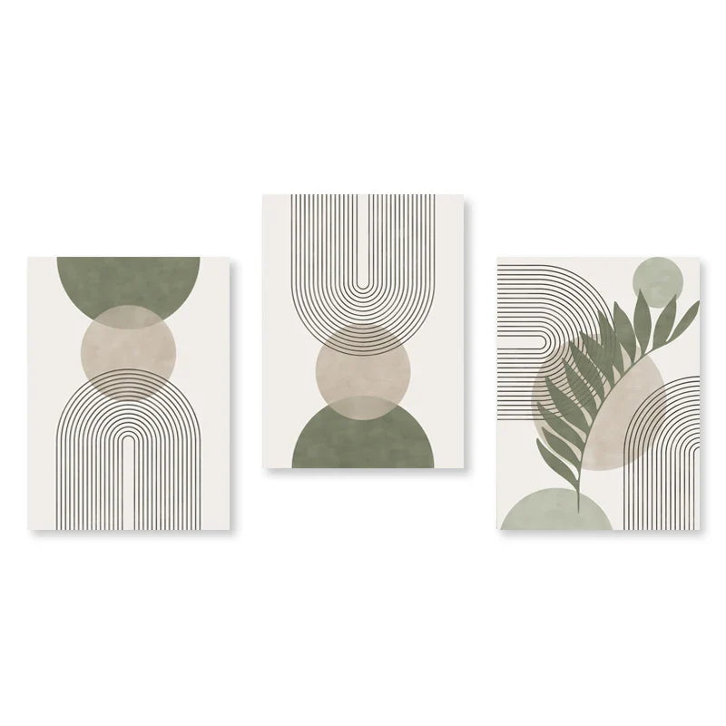 Set of 3Pcs Modern Abstract Bohemian Minimalist Geometric Wall Art Fine Art Canvas Prints Posters Pictures For Living Room Decor | Bowlift