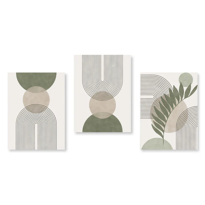 Set of 3Pcs Modern Abstract Bohemian Minimalist Geometric Wall Art Fine Art Canvas Prints Posters Pictures For Living Room Decor | Bowlift